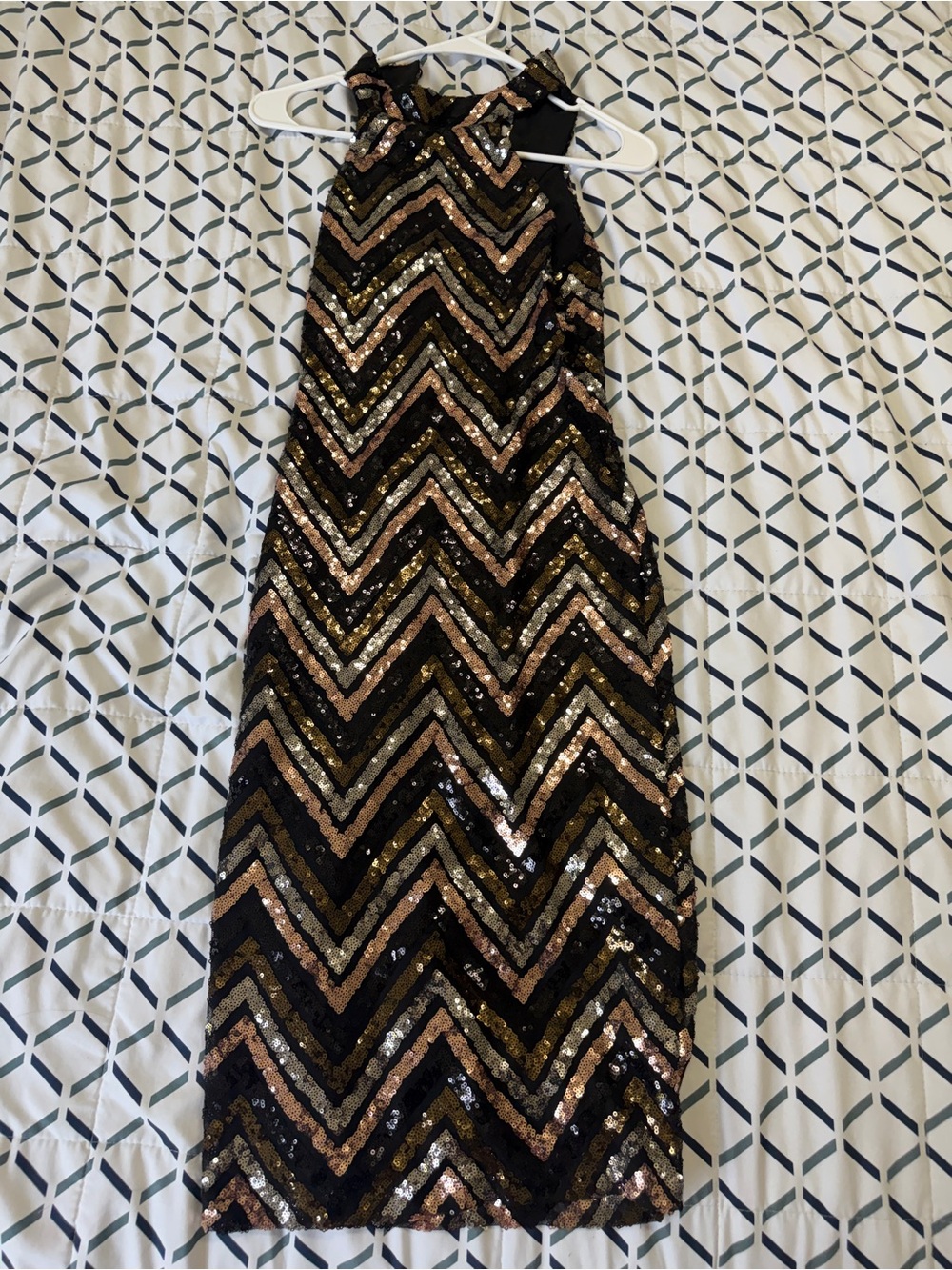 Sequin Chevron Maxi Skirt in Black and Gold